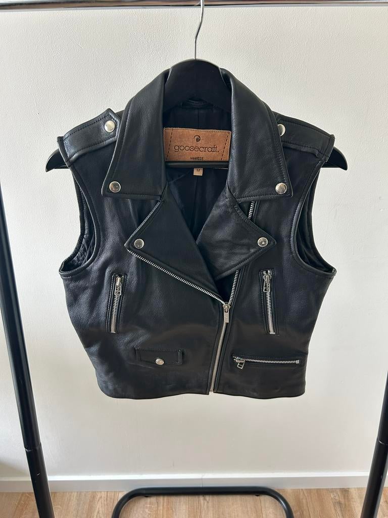 Goosecraft leren biker gilet – zwart leer – maat M, Ophalen of Verzenden, Zo goed als nieuw, Zwart