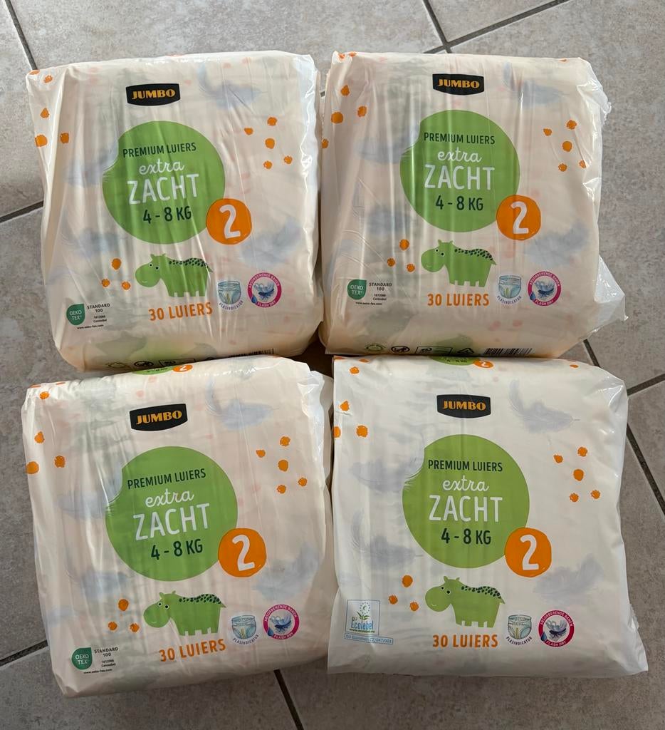 120 (4x30) Jumbo luiers maat 2 (4-8kg), Ophalen of Verzenden, Nieuw