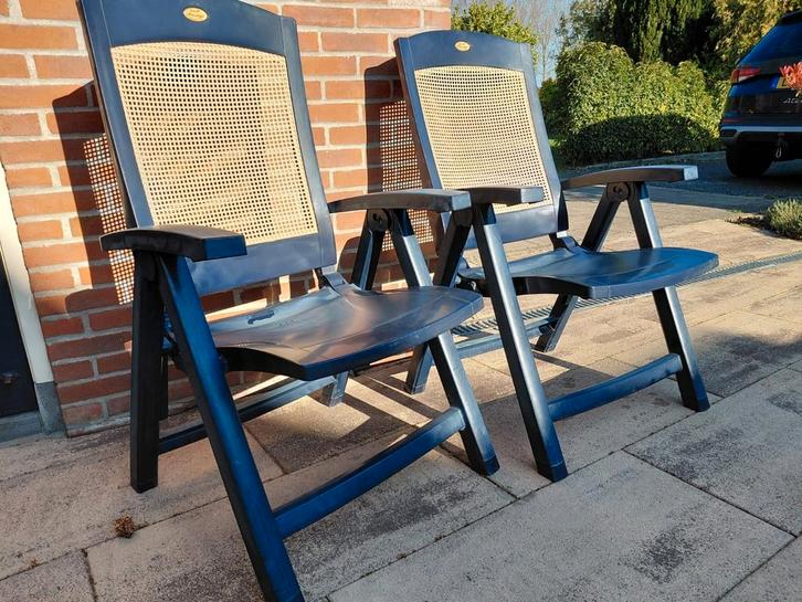 Verstelbare blauwe tuinstoelen - Gebruikt, Tuin en Terras, Tuinstoelen, Gebruikt, Verstelbaar, Ophalen of Verzenden