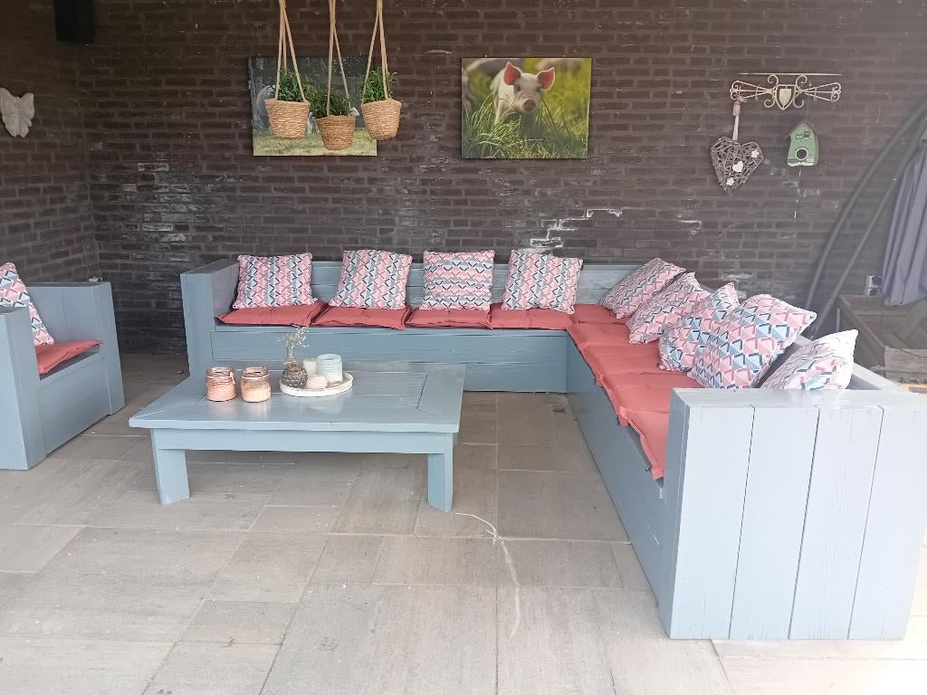 Stoere steigerhouten tuinset, Tuin en Terras, Ophalen, Gebruikt, Bank, Steigerhout