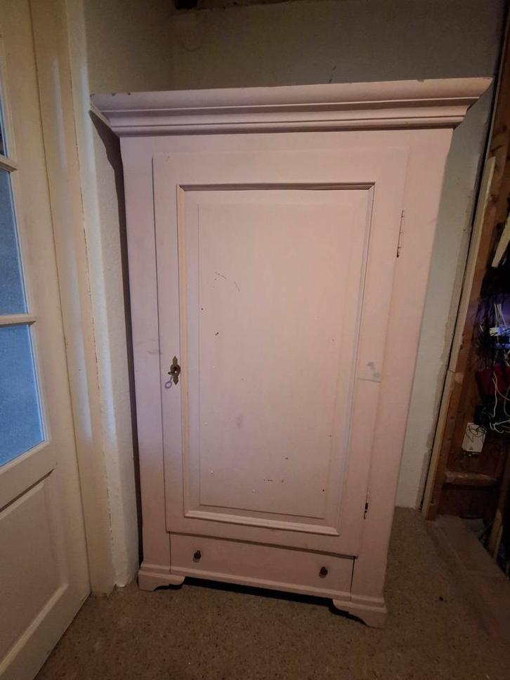 Oude roze meidenkast met lade, Huis en Inrichting, Kasten | Kledingkasten, Gebruikt, 150 tot 200 cm, 50 tot 100 cm, 75 cm of meer