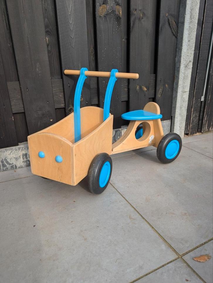 Houten loopfiets met bak - van dijk, Kinderen en Baby's, Speelgoed | Buiten | Voertuigen en Loopfietsen, Zo goed als nieuw, Loopfiets