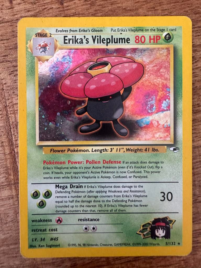 Erika's Vileplume Pokémon kaart, Ophalen of Verzenden, Gebruikt, Losse kaart, Foil