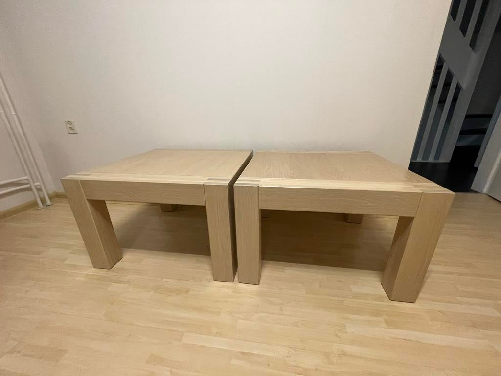 Set van 2 eikenhouten salontafels 68 x 68 cm € 30,- p/ stuk, Ophalen, 50 tot 100 cm, Zo goed als nieuw, Minder dan 50 cm
