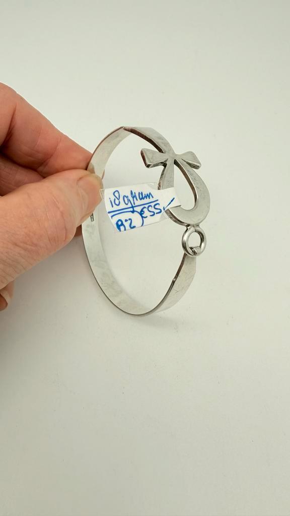Zilveren bangle armband met Egyptisch Ankh- kruis, Sieraden, Tassen en Uiterlijk, Armbanden, Gebruikt, Zilver, Verzenden