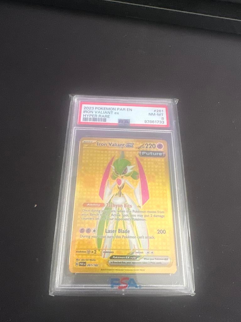 Iron Valiant ex Hyper Rare PSA 8 Pokémon kaart, Ophalen of Verzenden, Zo goed als nieuw, Losse kaart