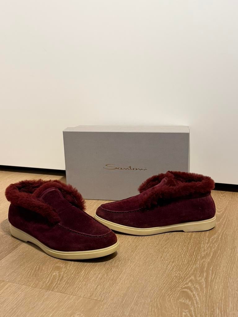 Santoni Bordeaux rood loafers met wol maat 39, Instappers, Ophalen of Verzenden, Zo goed als nieuw, Rood