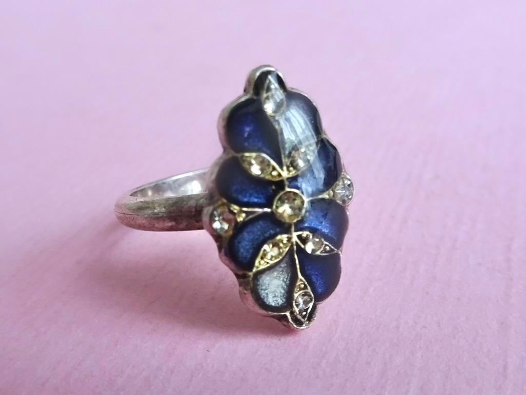 jwg Vintage 70s Art Deco emaille ring paars blauw zilver klr, Sieraden, Tassen en Uiterlijk, Antieke sieraden, Verzenden, Overige materialen