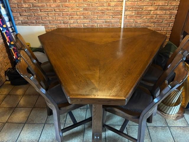 Eettafel eiken, 6-hoekig, inclusief stoelen, Ophalen, Gebruikt, 150 tot 200 cm, Eikenhout