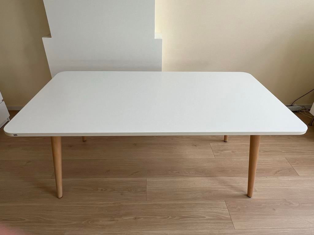 Sedus tafel wit met houten poten, Ophalen, Gebruikt, 100 tot 150 cm, 50 tot 100 cm
