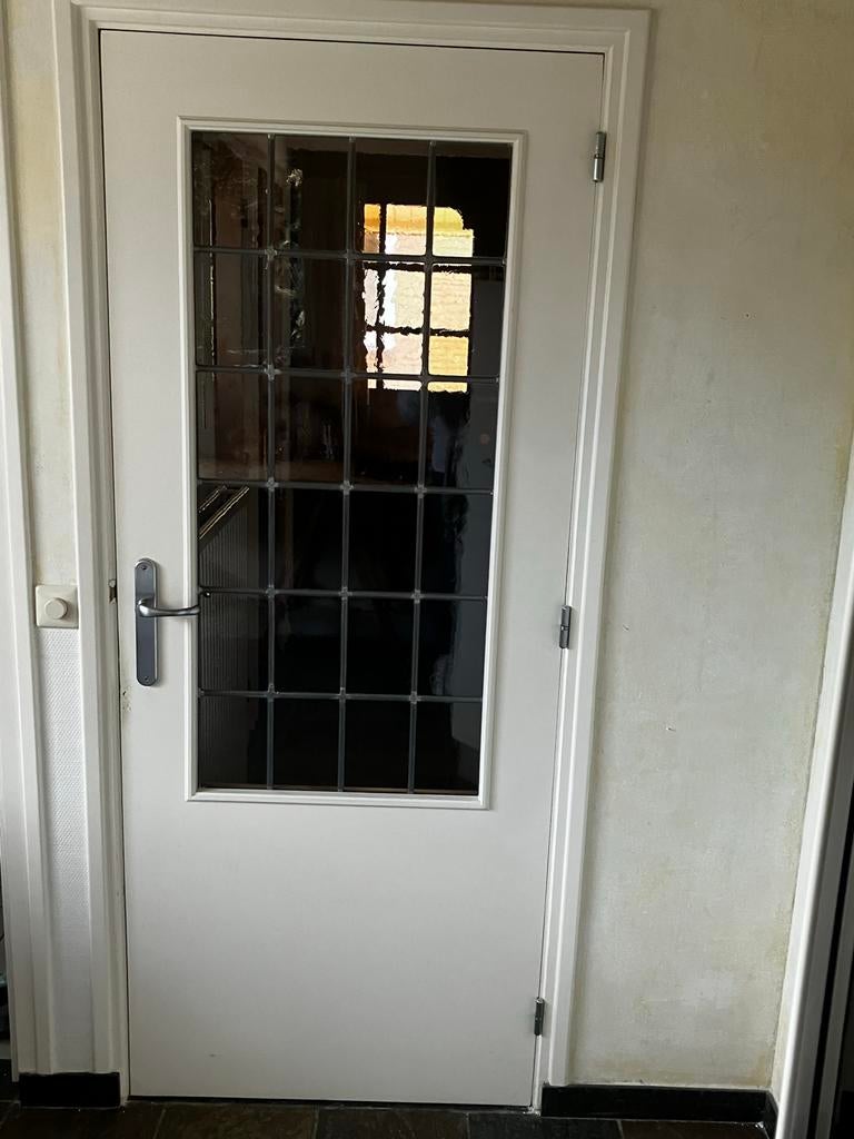 Te koop 2 houten stompe binnendeuren met glas en lood, Ophalen, Gebruikt, 80 tot 100 cm, Binnendeur