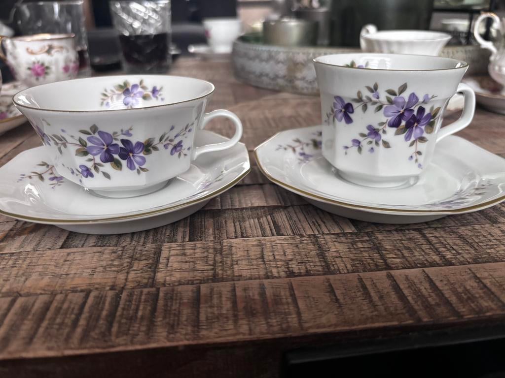 Arzberg kop‑en‑schotels met paars bloemenmotief, Antiek en Kunst, Ophalen