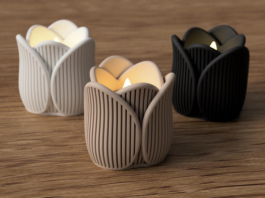 Tulp theelichthouders – set of los te koop, Huis en Inrichting, Woonaccessoires | Kandelaars en Kaarsen, Zo goed als nieuw, Minder dan 25 cm