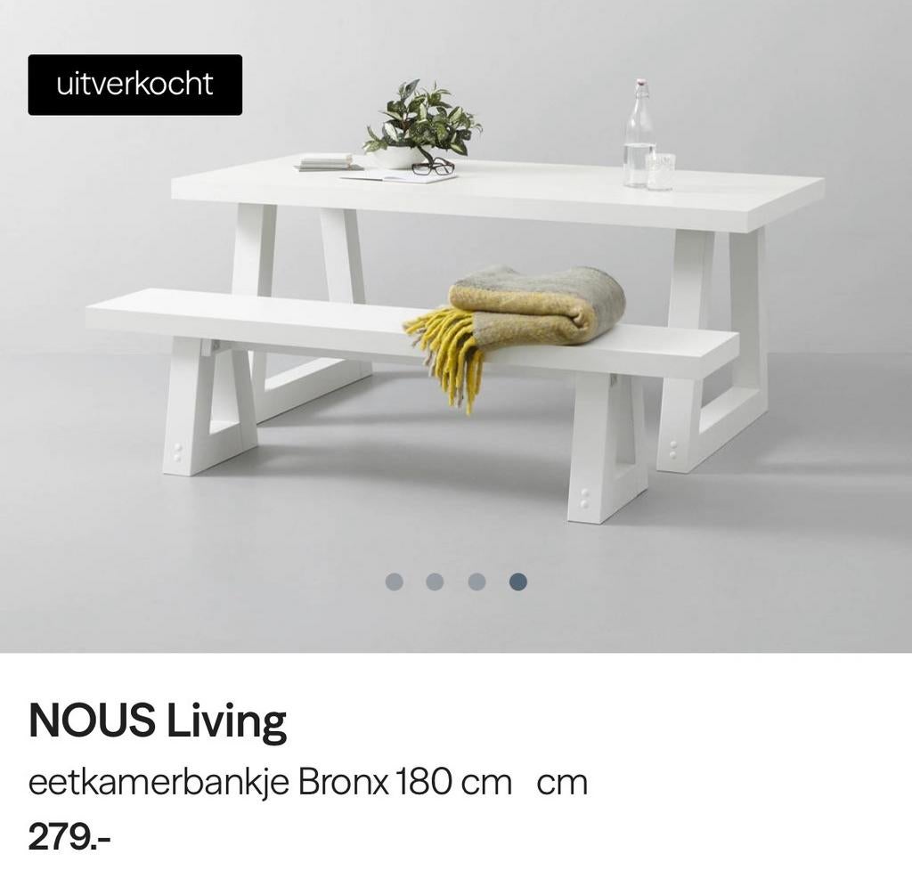 Eetkamerbank Nous Living Bronx 180cm wit MDF, Ophalen, Minder dan 75 cm, 150 tot 200 cm, Nieuw