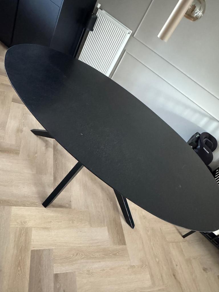 Zwarte eiken eettafel 200x110 van Loods5, Huis en Inrichting, Tafels | Eettafels, Ophalen, Gebruikt, 100 tot 150 cm, Eikenhout