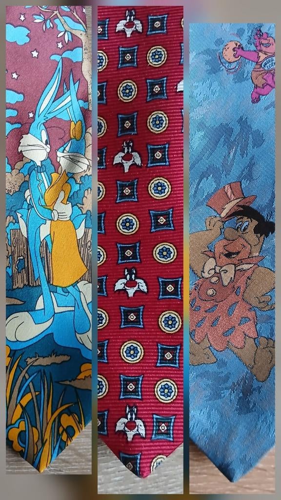 Leuke cartoon stropdas das bugs bunny sylvester flintstones, Ophalen of Verzenden, Zo goed als nieuw, Met patroon