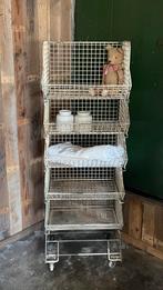 Brocante oude winkel manden op wieltjes 6 delig, Ophalen of Verzenden