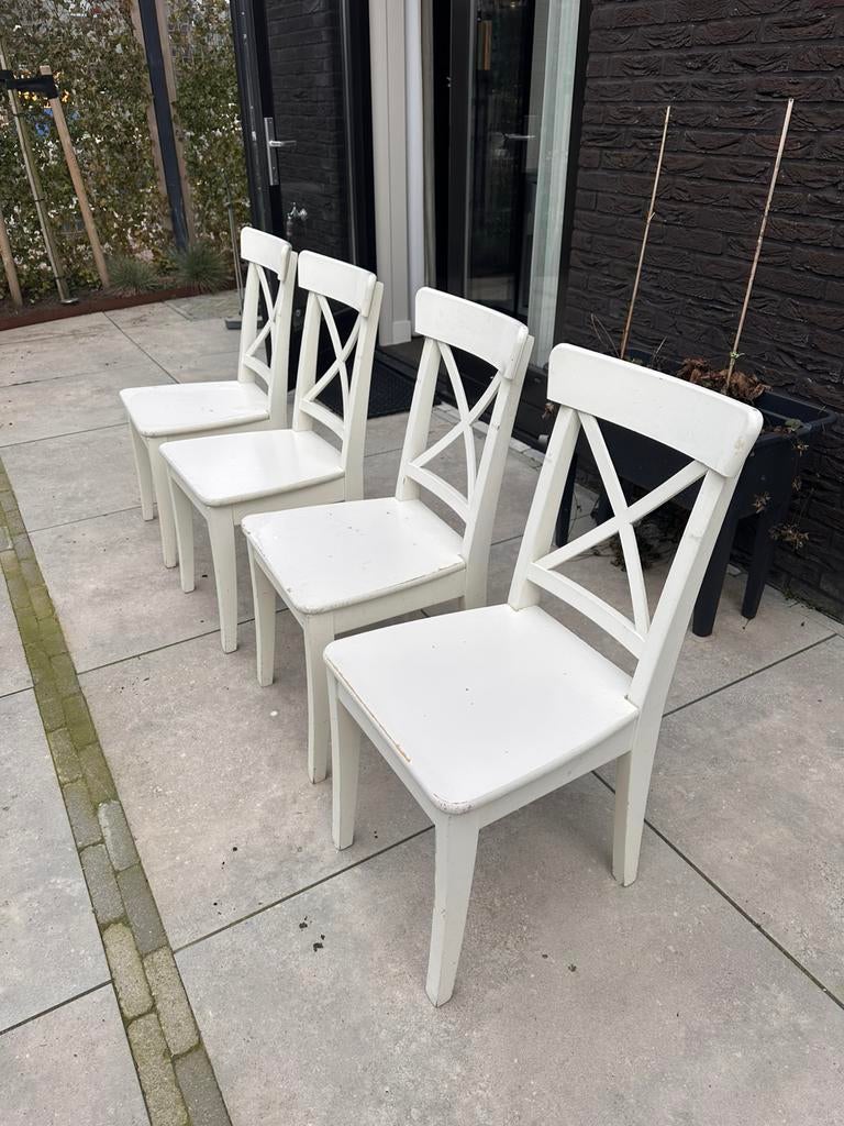 4 x ikea INGOLF stoelen, Huis en Inrichting, Stoelen, Ophalen, Gebruikt, Wit, Vier