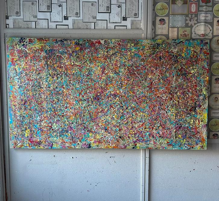 Valera- Kleurrijke abstract- Handgeschilderd- Uniek- XXL, Antiek en Kunst, Kunst | Schilderijen | Abstract, Ophalen of Verzenden