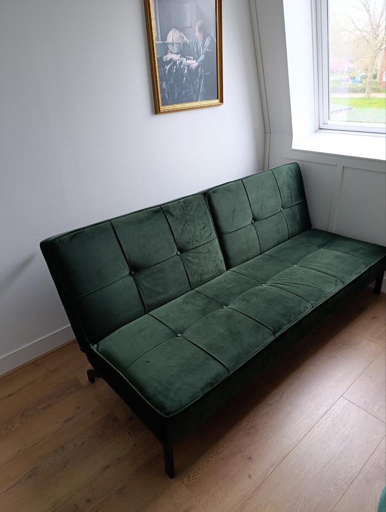 (Slaap)Bank groen velvet, Huis en Inrichting, Slaapkamer | Slaapbanken, Ophalen, Tweepersoons, 80 cm, 200 cm