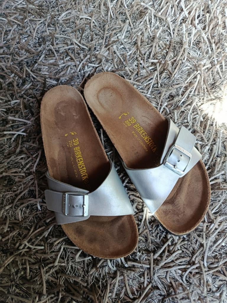 Birkenstock Madrid slippers maat 39 zilver, Slippers, Overige kleuren, Ophalen of Verzenden, Gedragen