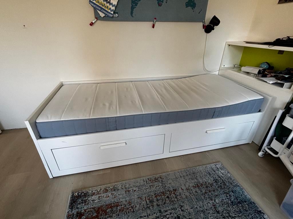 Bedbank met lades, Huis en Inrichting, Slaapkamer | Bedden, Ophalen, Eenpersoons, Wit, 80 cm