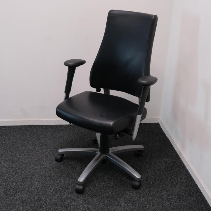 BMA Axia, Pro Max, Bureaustoel, Zwart leer, Hoge rug, Leder,, Huis en Inrichting, Bureaustoelen, Gebruikt, Bureaustoel, Zwart
