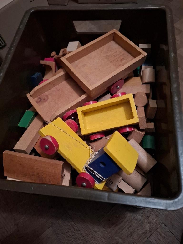 Krat met houten blokken, Kinderen en Baby's, Speelgoed | Houten speelgoed, Ophalen, Gebruikt