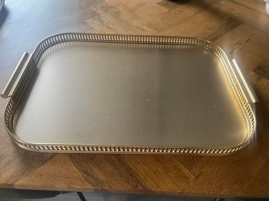 Kaymet dienblad hollywood regency stijl, Ophalen of Verzenden, Zo goed als nieuw, Rond, Metaal