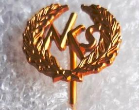 NKS-jubileumspeld -goudkleurig met lauwertak en contra, Verzenden, Zo goed als nieuw, Sport, Speldje of Pin