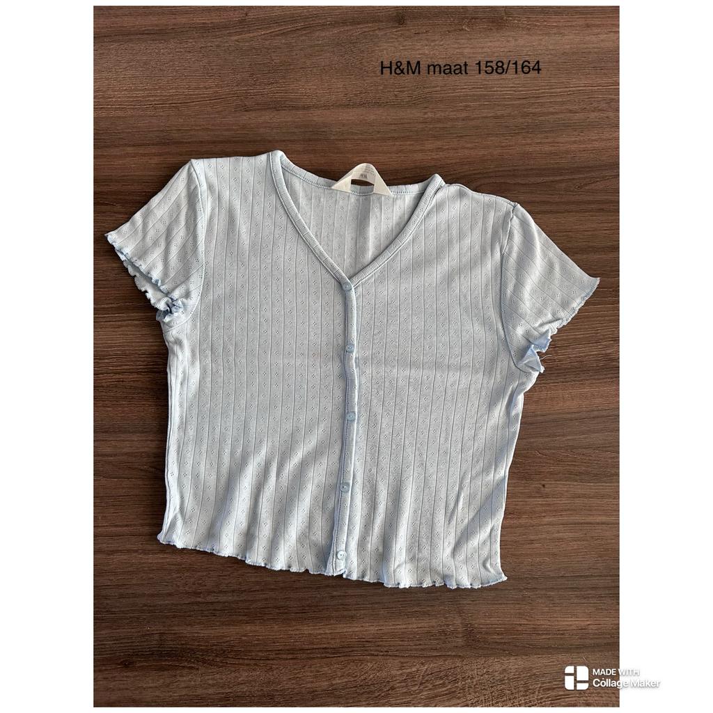 H&M Lichtblauw Topje met Korte Mouwen maat 158/164, Kinderen en Baby's, Kinderkleding | Maat 158, Ophalen of Verzenden, Gebruikt