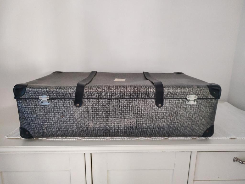 K411 VINTAGE zwarte jaren 50 koffer van geperst karton, Overige materialen, Gebruikt, -, -