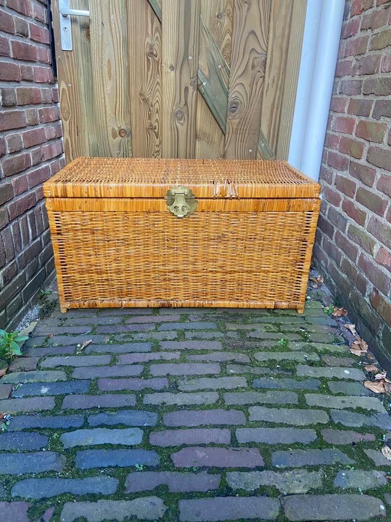 Grote rieten mand met deksel, Huis en Inrichting, Woonaccessoires | Kisten, Ophalen, Overige materialen, Gebruikt, Minder dan 50 cm