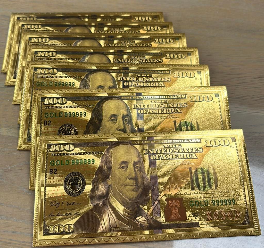 Luxe goud vergulde enveloppen USA 100 dollar, Ophalen of Verzenden, Buitenland