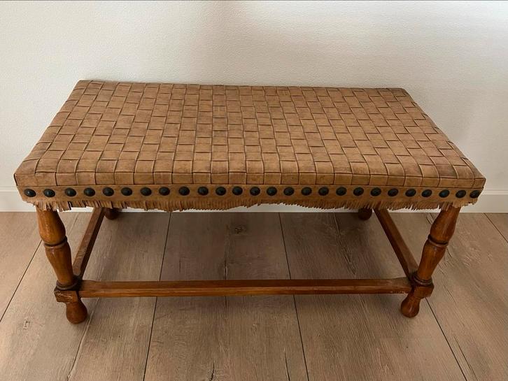 Bankje 80x40x40 - Hout en Leer, Huis en Inrichting, Banken | Voetenbanken en Poefen, Gebruikt, 75 tot 100 cm, Minder dan 50 cm