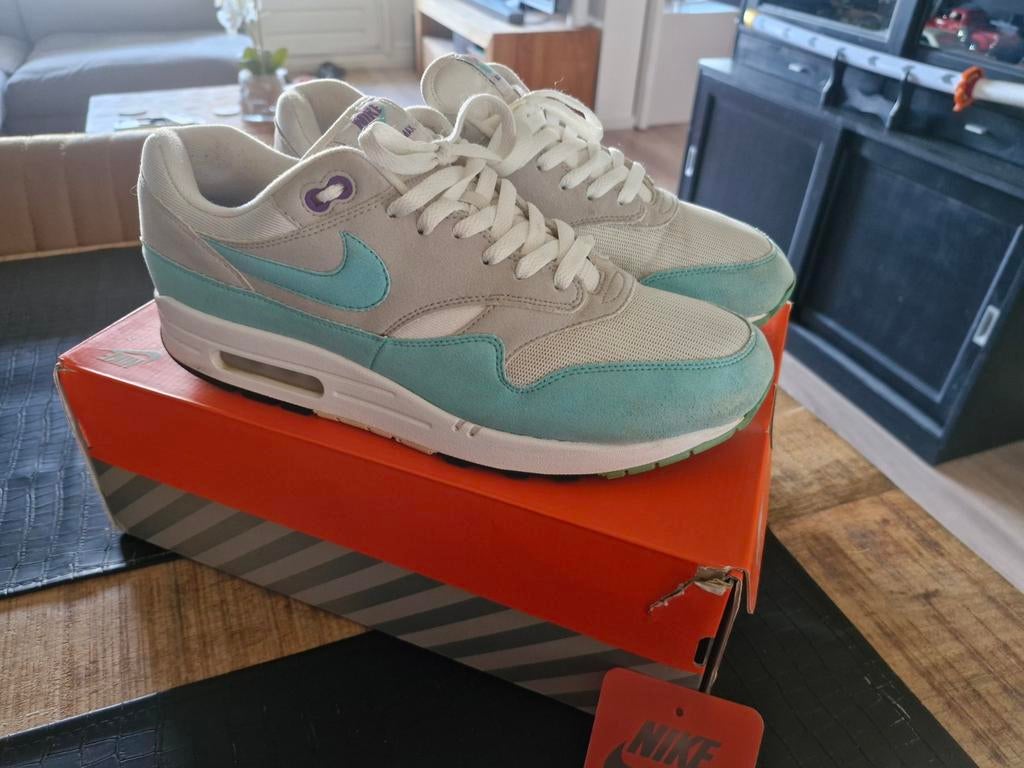 Nike air max one 1 anniversary aqua us 11 eu 45 gedragen, Ophalen, Nike, Sneakers of Gympen, Zo goed als nieuw