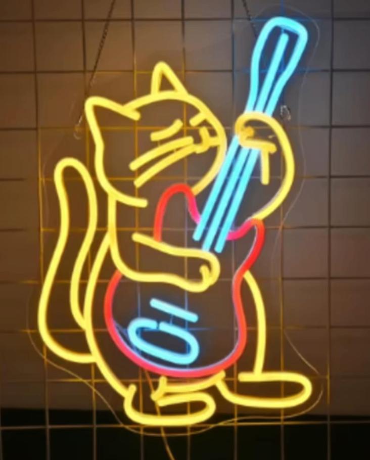 LED lamp neon stijl Kat met Gitaar (38.5x30cm), Ophalen of Verzenden, Nieuw, Lichtbak of (neon) lamp