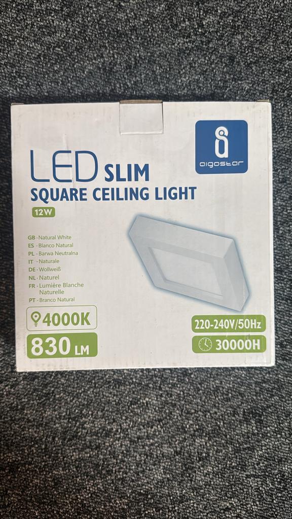 LED Slim Vierkante Plafondlamp 12W 4000K - Nieuw, Huis en Inrichting, Lampen | Plafondlampen, Nieuw, Kunststof, Ophalen of Verzenden
