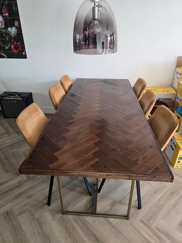 Eettafel met 6 stoelen, Ophalen of Verzenden, Zo goed als nieuw, Rechthoekig, 50 tot 100 cm