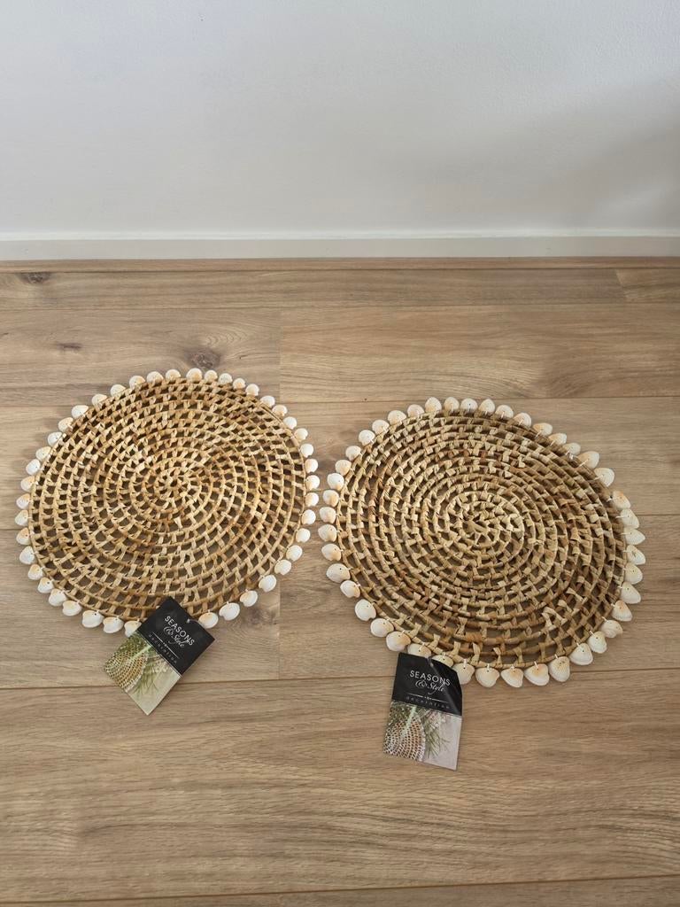 Pandan gevlochten placemat met schelpen set van 2, Ophalen of Verzenden, Nieuw