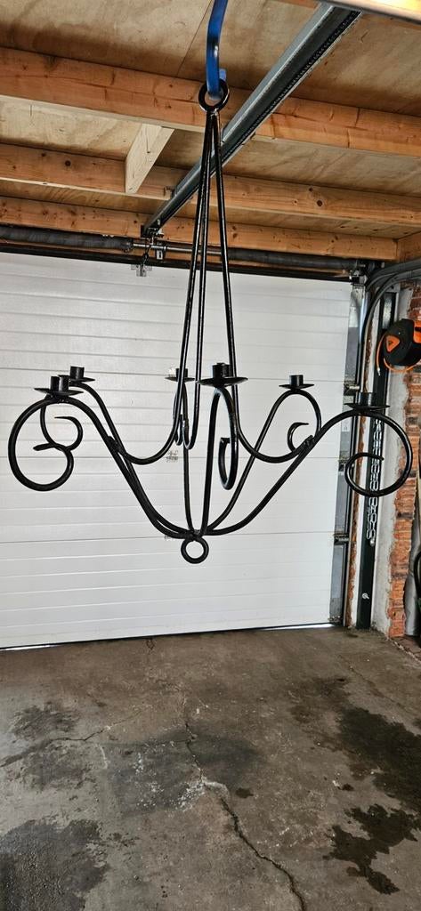 Zwarte smeedijzeren kandelaar / kroonluchter, Tuin en Terras, Ophalen