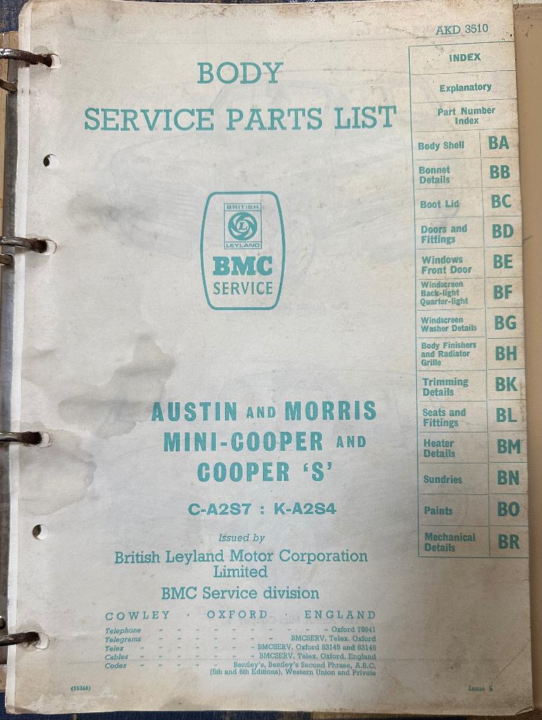 AK3510 BMC ServiceBody service Parts List Mini CooperS, Ophalen of Verzenden
