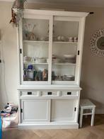 Witte vitrine kast met schuifdeuren en lades, Huis en Inrichting, Kasten | Vitrinekasten, Ophalen, Gebruikt, 200 cm of meer, 25 tot 50 cm