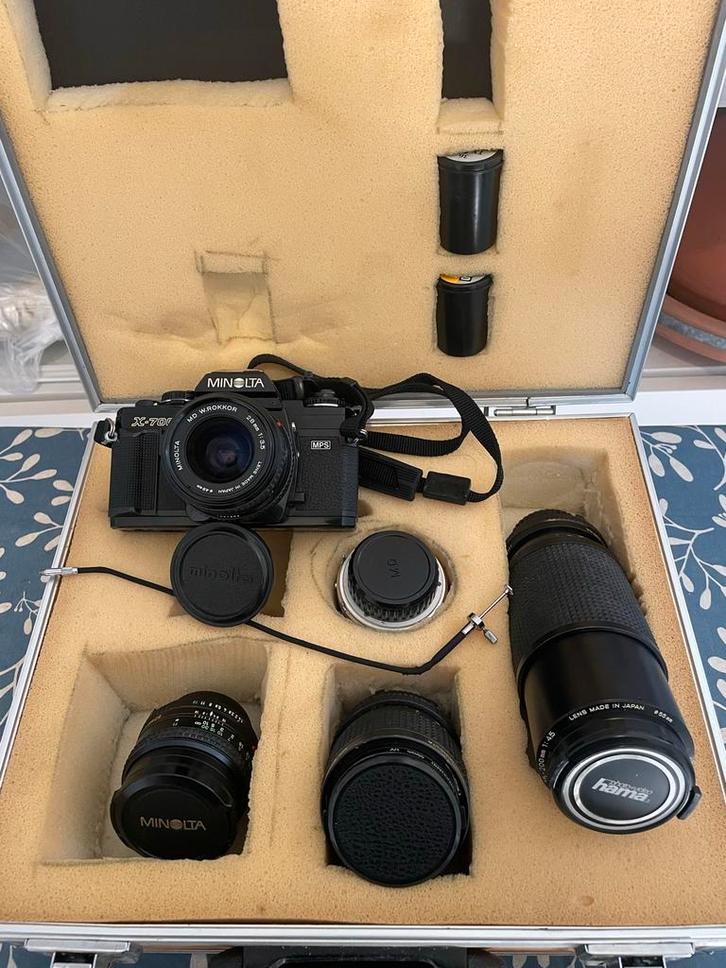 Minolta X-700 Spiegelreflexcamera met 5 lenzen en koffer, Audio, Tv en Foto, Fotocamera's Analoog, Gebruikt, Spiegelreflex, Minolta