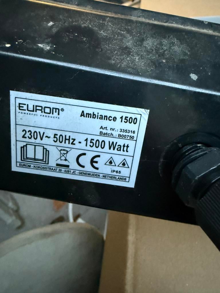 Eurom Ambiance 1500 Terrasverwarmer - Elektrisch, Gebruikt, Waterbestendig, Wand, Ophalen