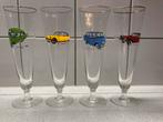 Jaren '60 bierglazen met klassieke automerken (4 stuks), Antiek en Kunst, Antiek | Glas en Kristal, Ophalen