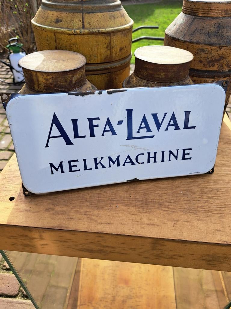 Oud emaille bord Alfa Laval langcat Bussum, Ophalen of Verzenden, Gebruikt, Reclamebord
