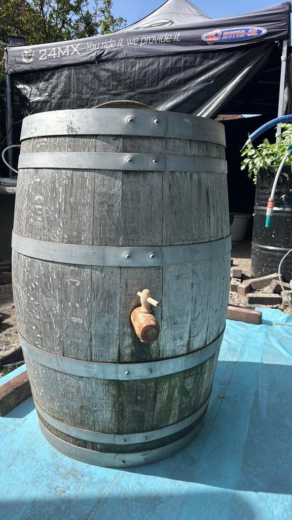 Wijnvat als regenton, Tuin en Terras, Regentonnen, 150 liter of meer, Ophalen, Zo goed als nieuw, Hout