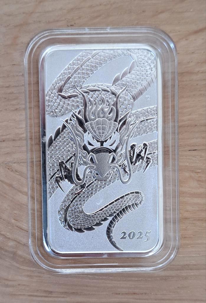 1 oz Perth Mint Rectangle Dragon 2025 zilveren munt, Postzegels en Munten, Edelmetalen en Baren, Zilver, Verzenden