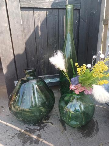 Grote. Groene Glazen Vazen Set - Eyecatcher! beschikbaar voor biedingen